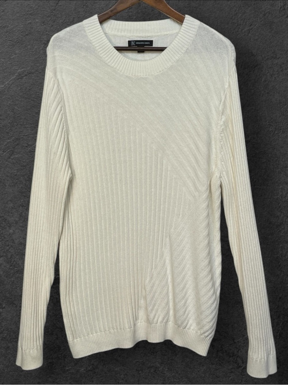 INC International Concepts Cream Ribbed Crewneck Sweater